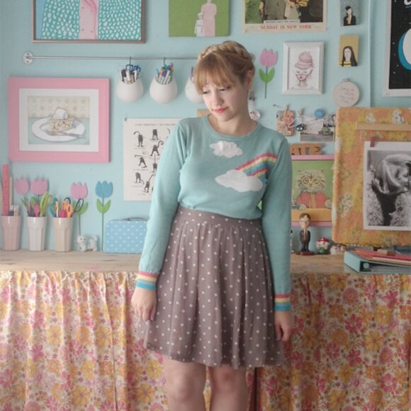 H&M warm gray sheer polka dot a-line skirt size US 8 - Picture 9 of 10